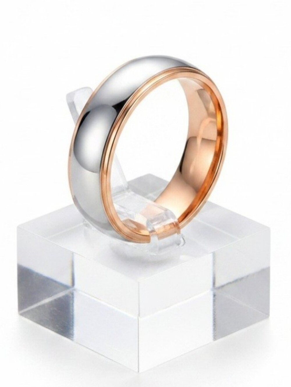 New Men's Size 13 Rose Gold & Silver Plated Stripe Band Ring. Add a touch of ele